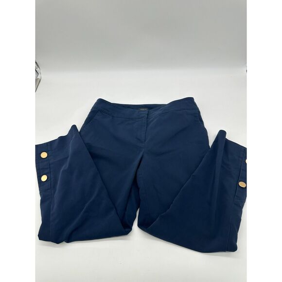 Ann Taylor Factory Pants Ankle Length Gold Button Accent Sz 4 w/ Pocket Navy - Picture 3 of 9
